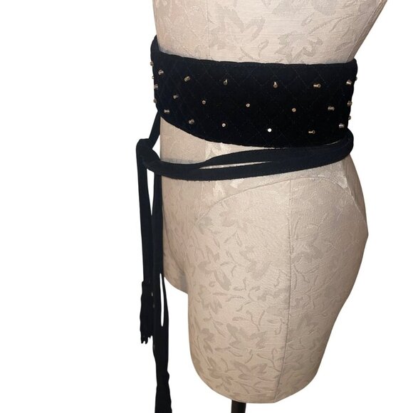 Maje Womens Belt One Size Black Anoushka  Self Wrap Velvet Suede Tassels main image 12